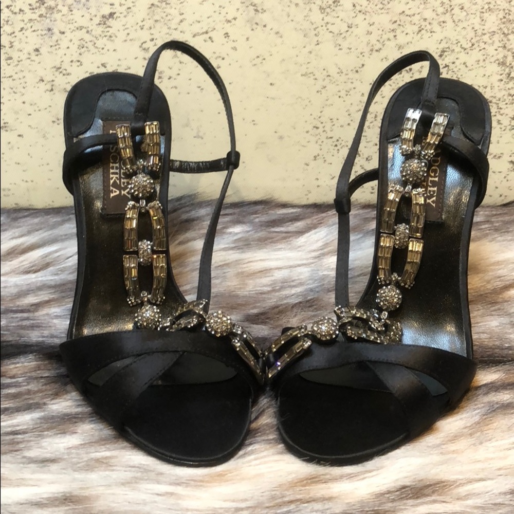 Badgley Mischka Black Andrea Jeweled Sandal Heels